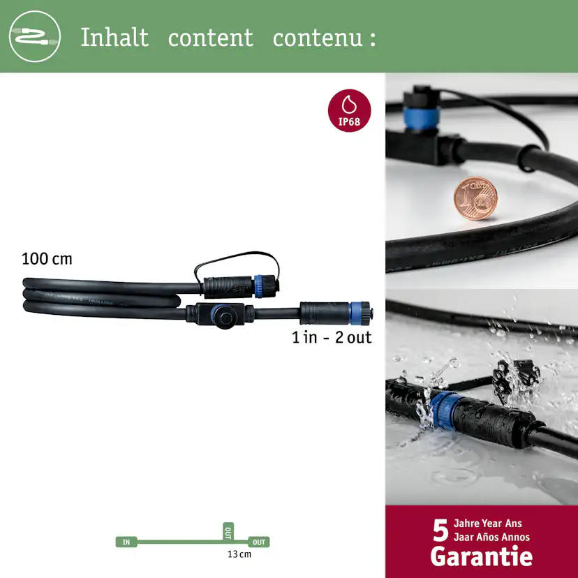 Anslutningskabel Paulmann Plug & Shine IP68 max. 150W 1in-2ut Kabellängd: 1 m