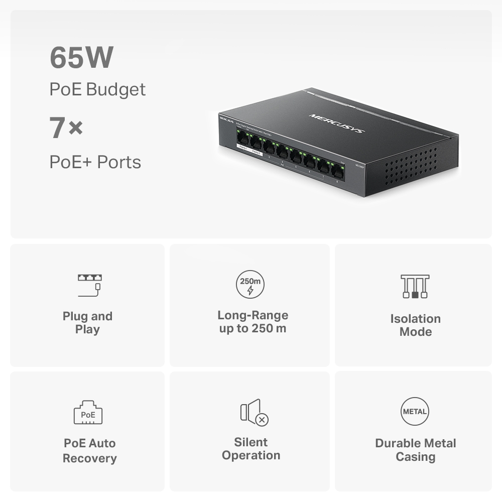 Desktop Switch Mercusys MS108GP 8-Port GIGABIT with 7-Port PoE+