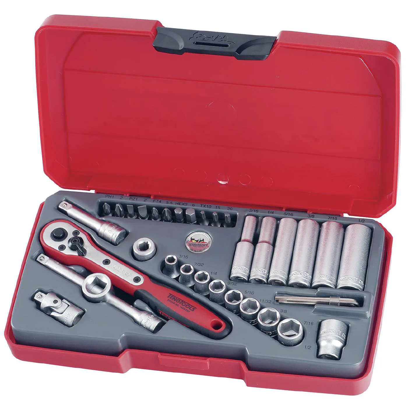 Hylsnyckelsats med 1/4 tum fyrkantsfäste Teng Tools T1435AF