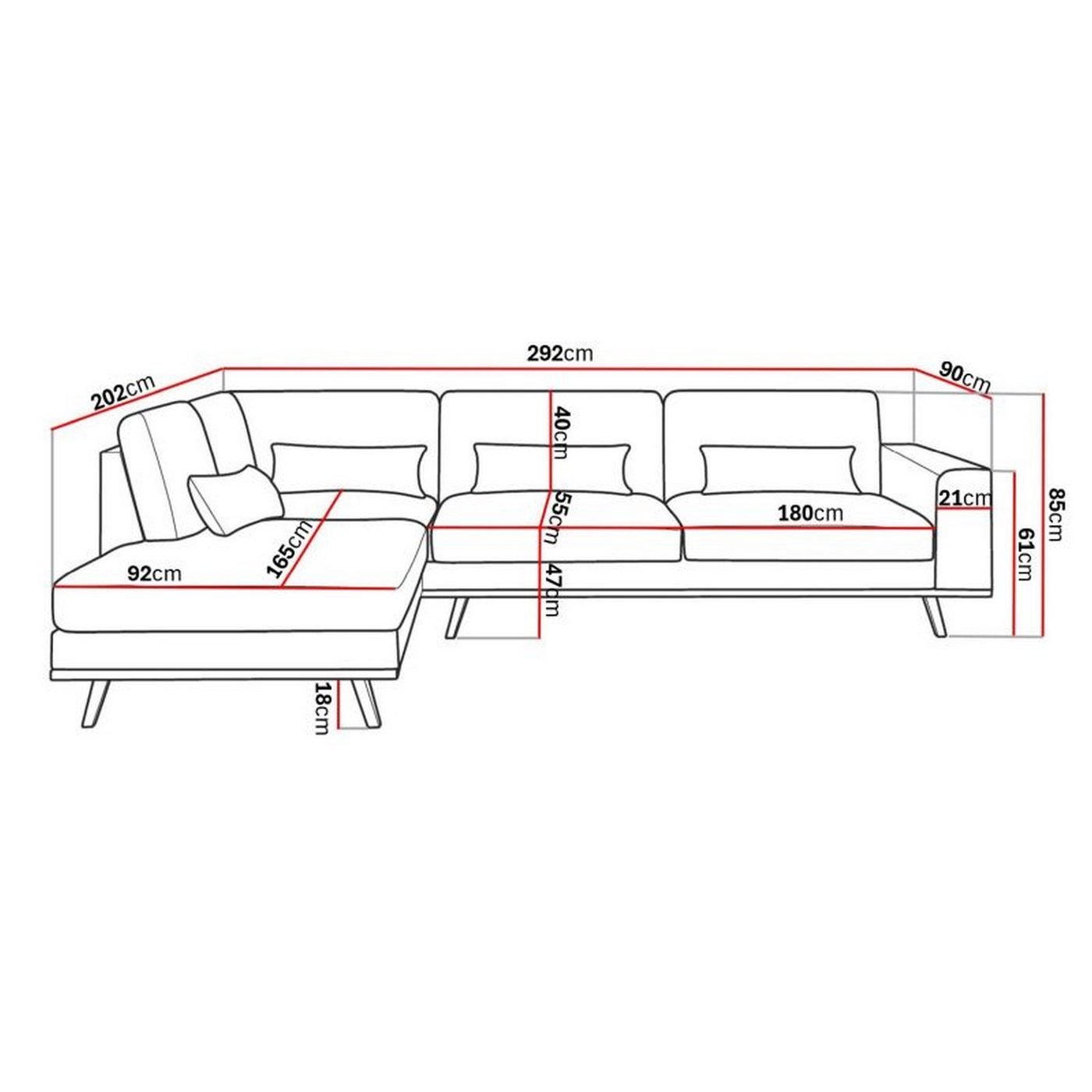 Schäslongsoffa Scandinavian Choice Copenhagen 4-sits Grand 1, Beige Tyg, Valnötsfinish, Vänstervändx