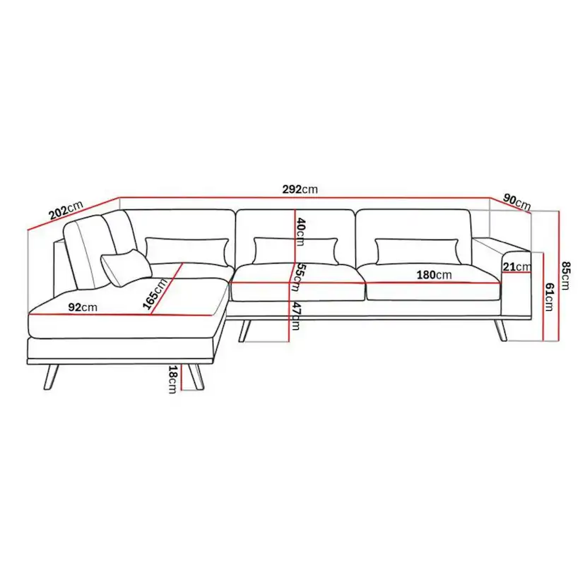 Schäslongsoffa Scandinavian Choice Copenhagen 4-sits Grand 1, Beige Tyg, Valnötsfinish, Vänstervändx
