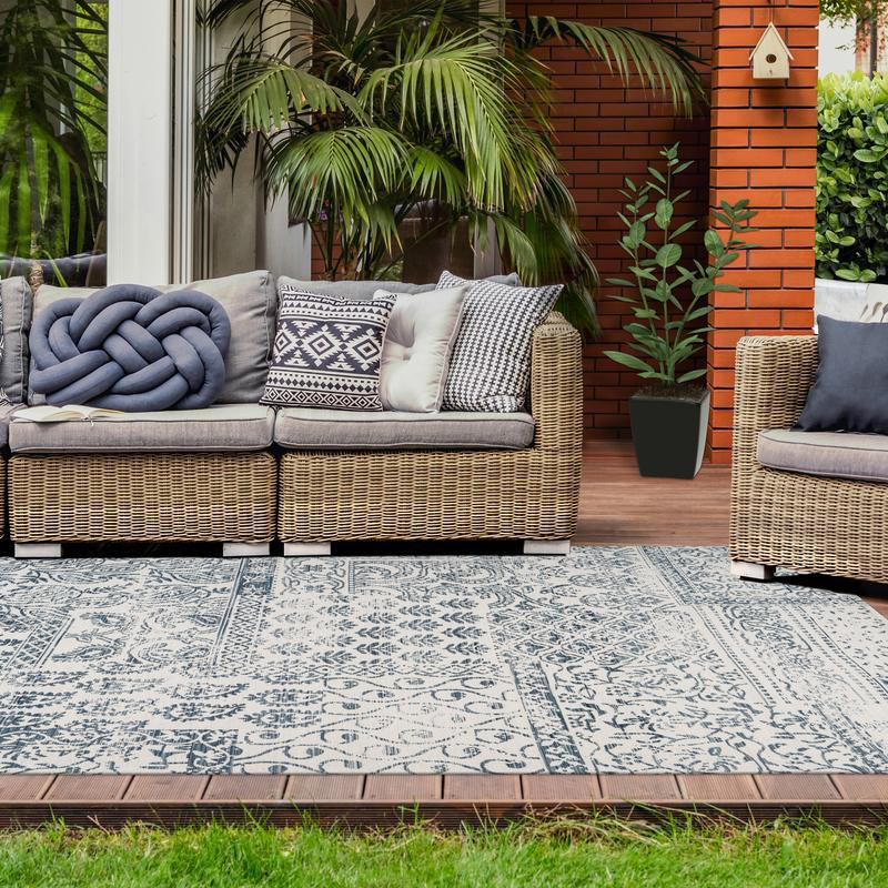 Utomhusmatta D-sign Clausri Lyw Mörkblå/Elfenben