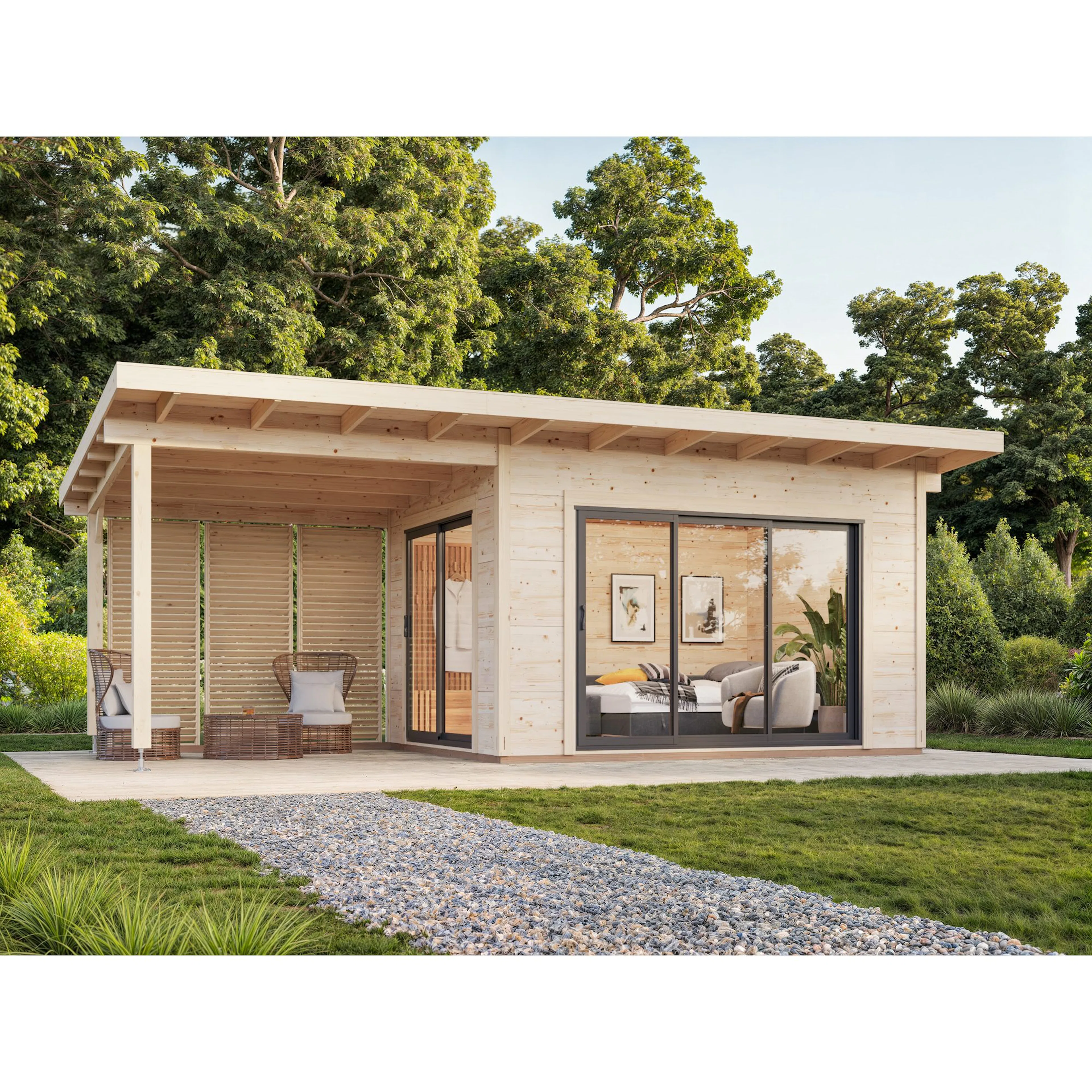 Trädgårdshus Palmako Grace 20,4 m2 (inv. 11,2 m2) med skjutpartier SlidePlus