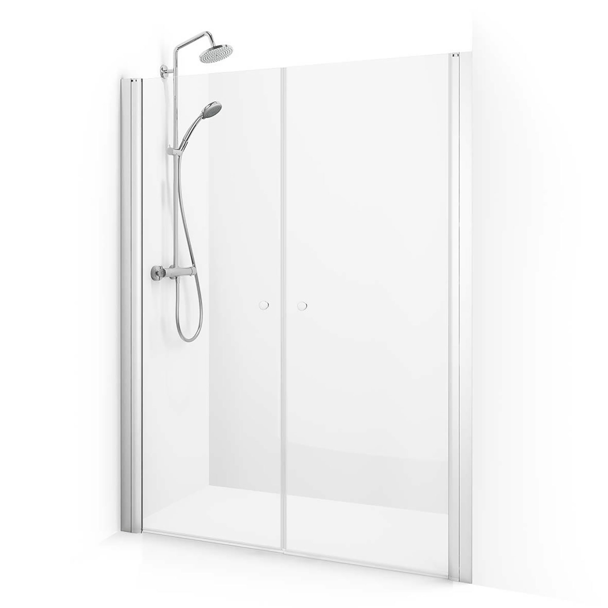 Spirit Saloon 1565-1600 G M Kl 1565-1600x1970 mm, Matt Aluminium, Klarglas med Hålgrepp