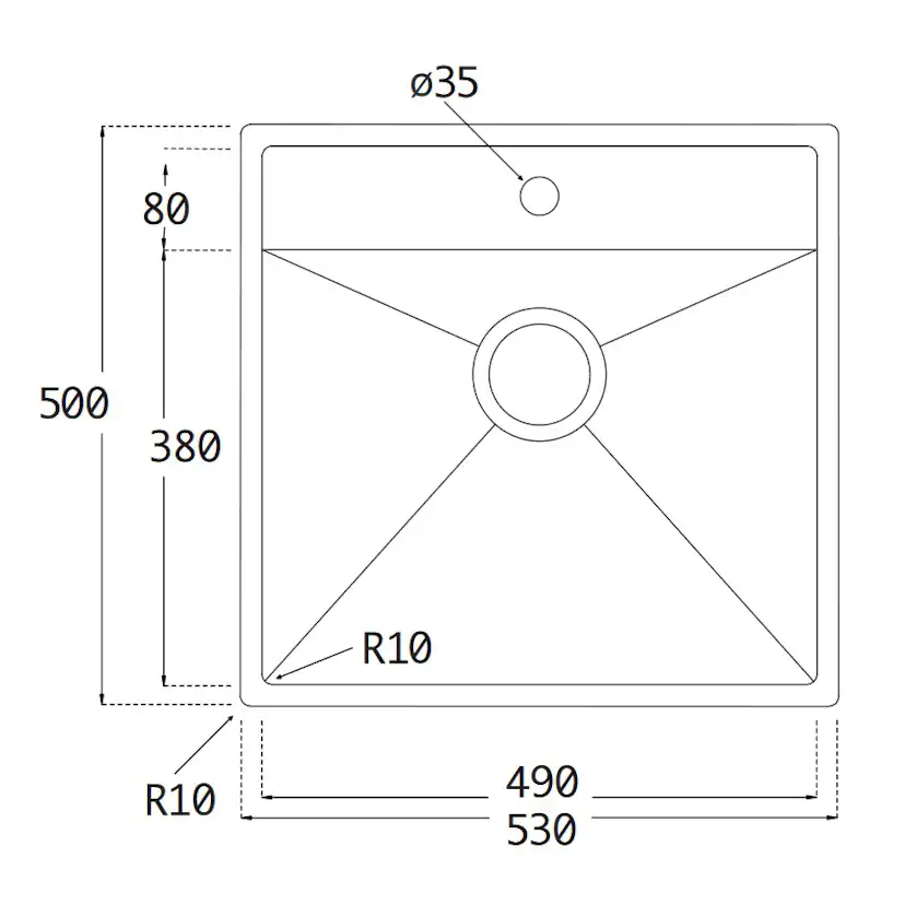 Diskho Lavabo Kubus 520 Soft 530 mm Rostfri Enkel med Korgventil & Vattenlås
