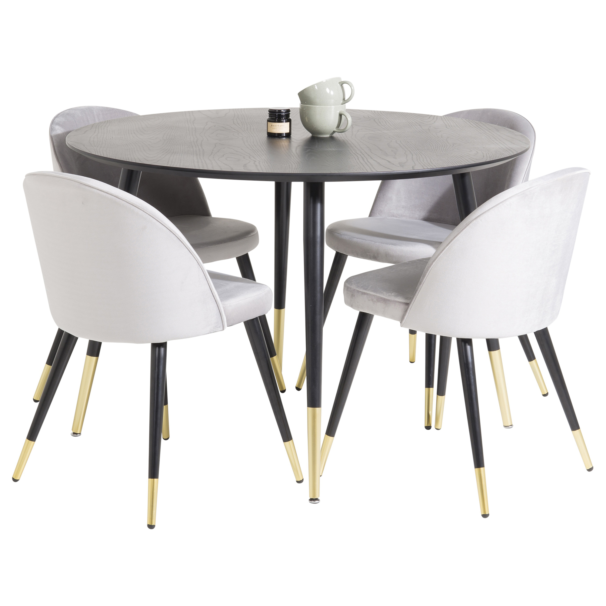 Matgrupp Venture Home Dipp Ø115 cm med 4 Velvet Stolar