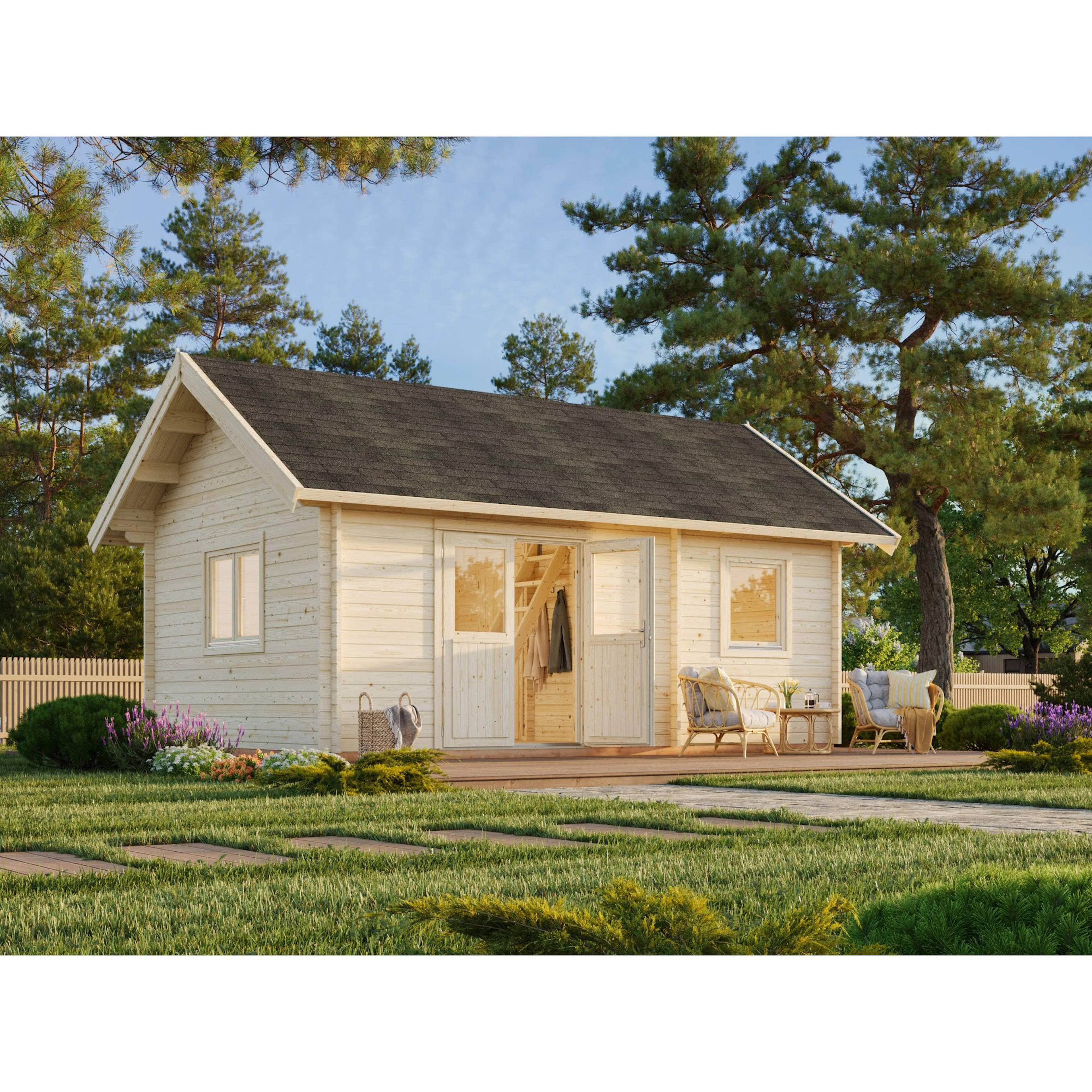 Attefallshus Palmako Sandra 29,9 m² Komplett Stuga med Sadeltak
