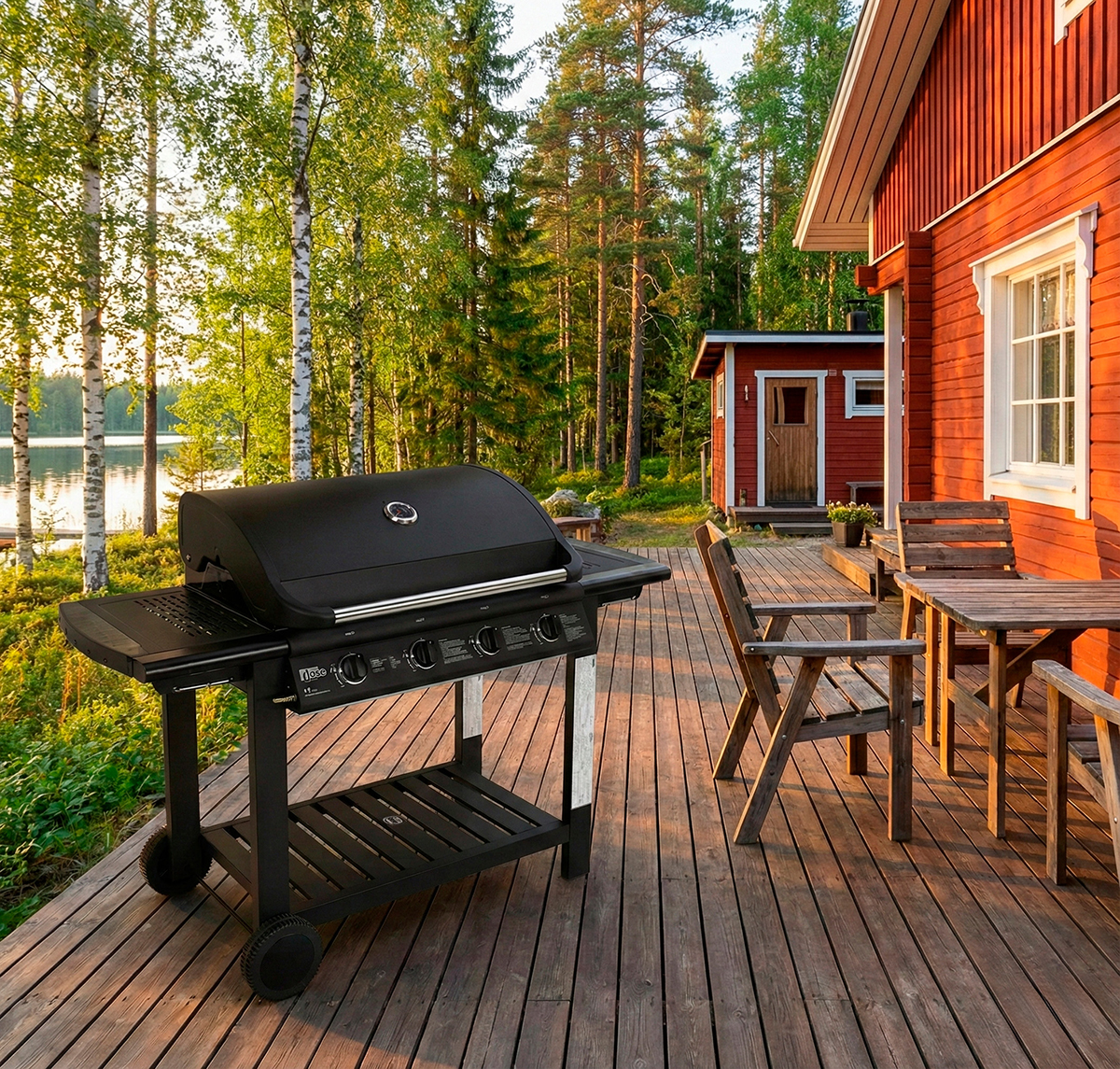 Gasolgrill Dose Barbeque 4 Brännare Med Trähylla