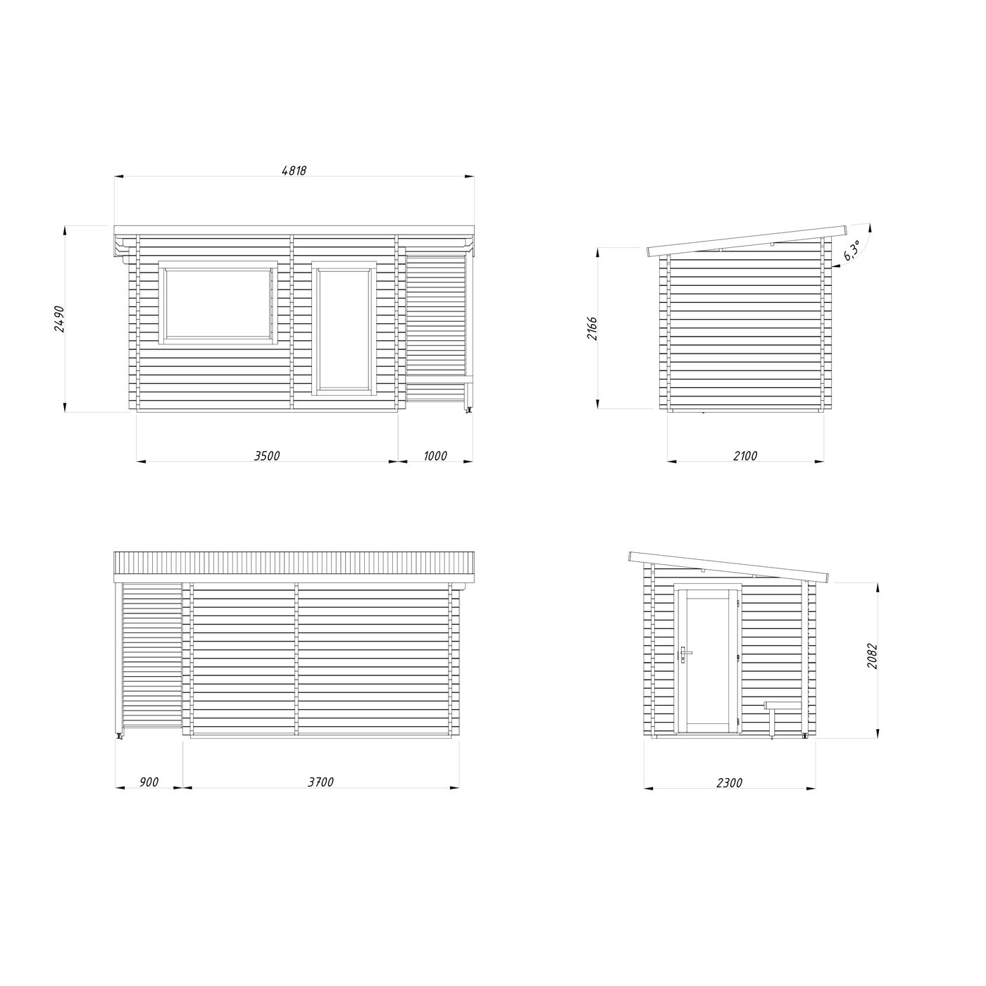 Bastu Palmako Sanna 7,4 m² Fristående Byggsats med Pulpettak