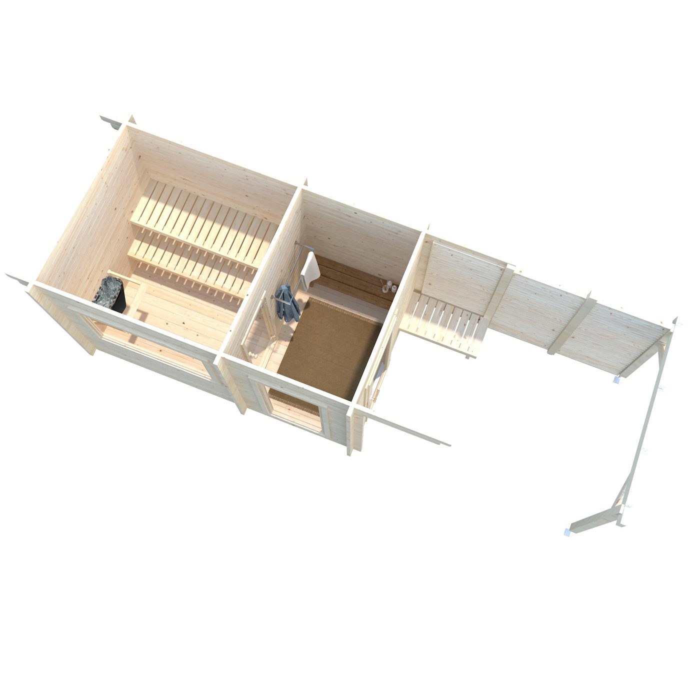 Bastu Palmako Sanna 13,5 m² Fristående Byggsats med Pulpettak