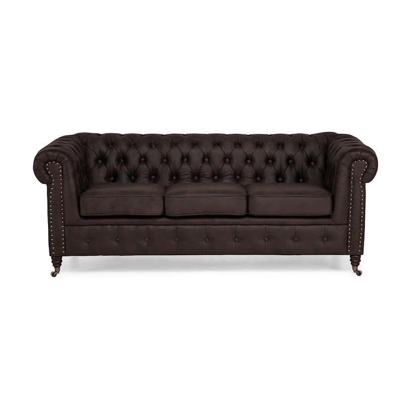 3-sitssoffa Manor House Chesterfield Deluxe Konstläder Mörkbrun