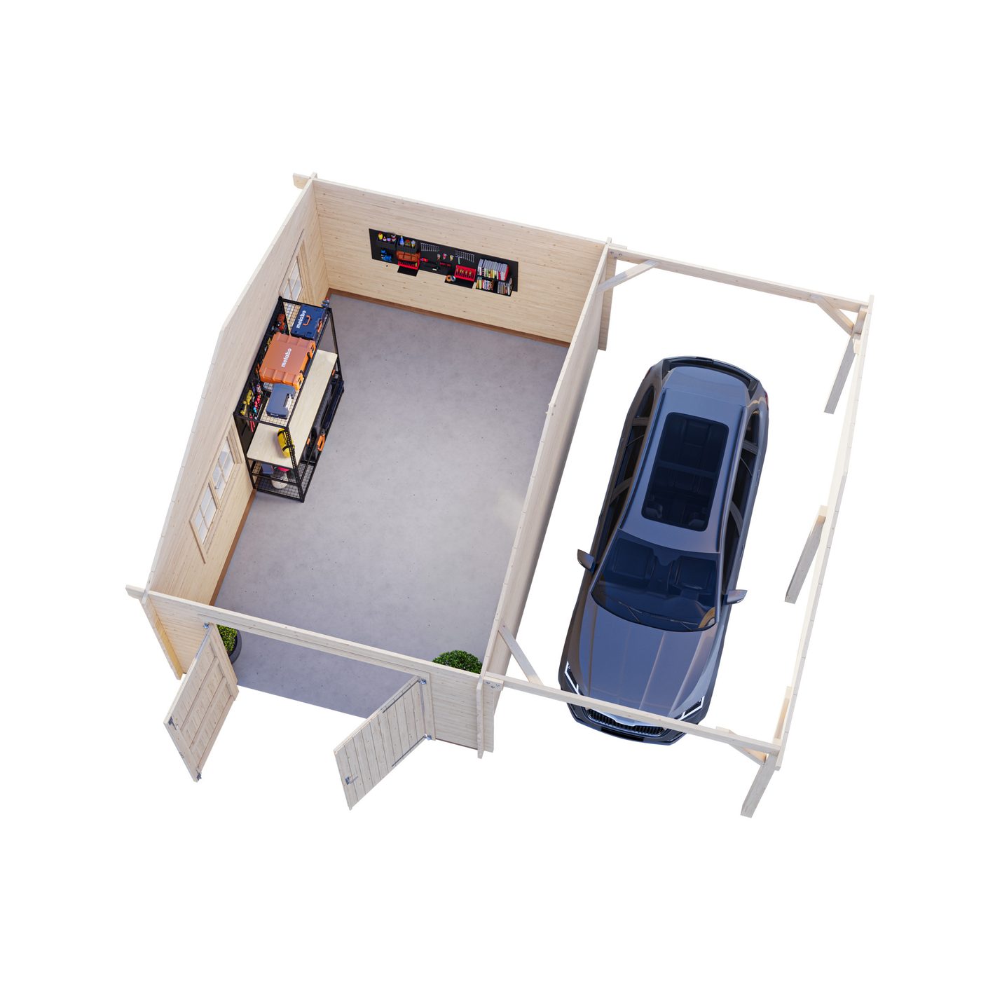 Garage Palmako Roger med Carport 36,5 m2 och Slagport