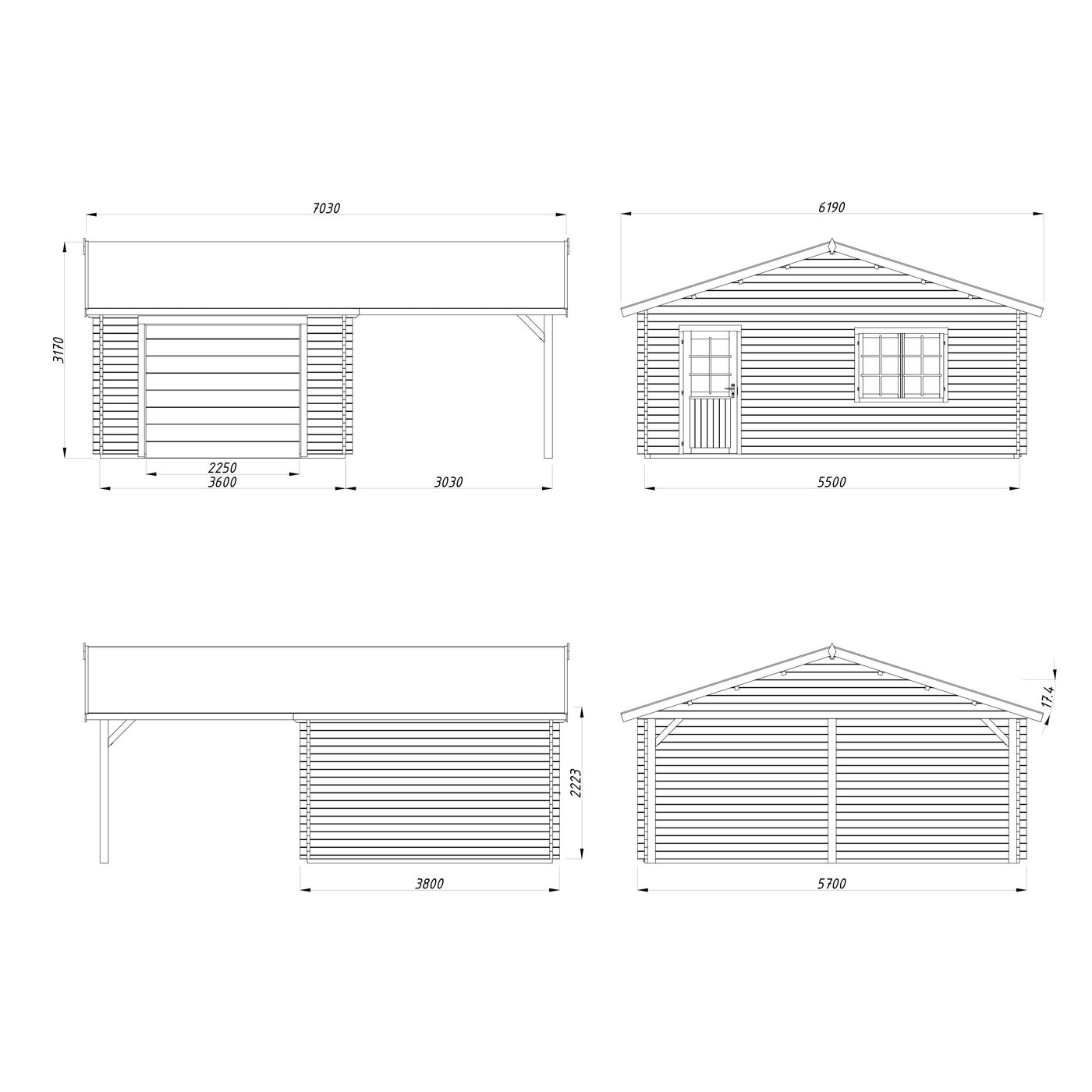 Garage Palmako Roger med Carport 36,5 m2 och Takskjutport