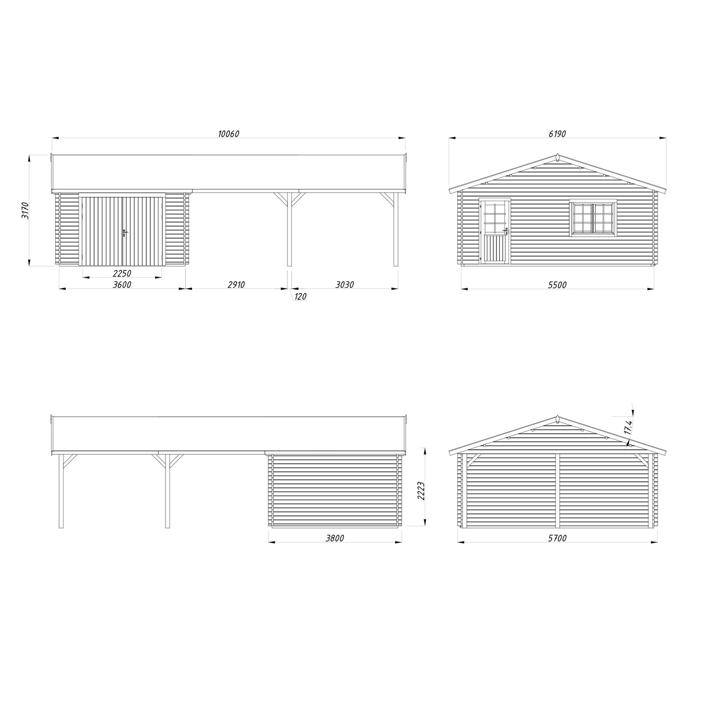Garage Palmako Roger med Carport 53,1 m2 och Slagport