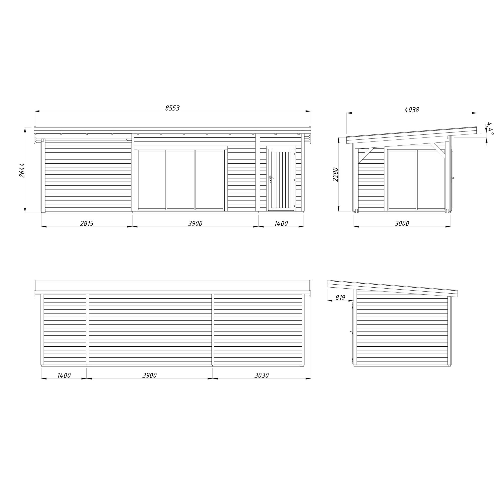 Stuga Palmako Andrea 24,2 m² Slide (inv. 15,2+7,9 m²)