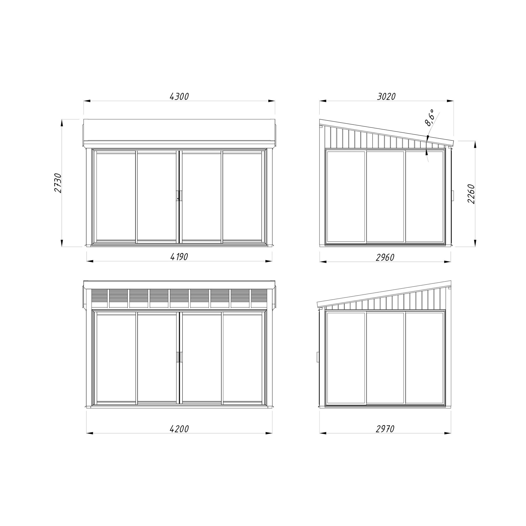 Växthus Palmako Emilia 10,2 m² (inv. 5,4+4,0 m²)
