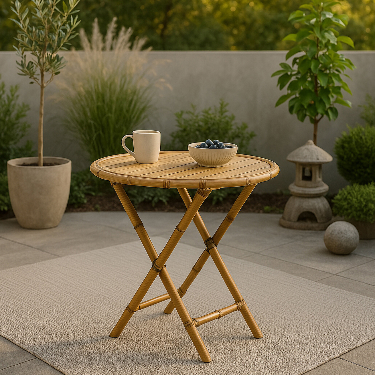 Trädgårdsbord Venture Home Cane, Cafébord Utomhus i Naturfärgad Rotting