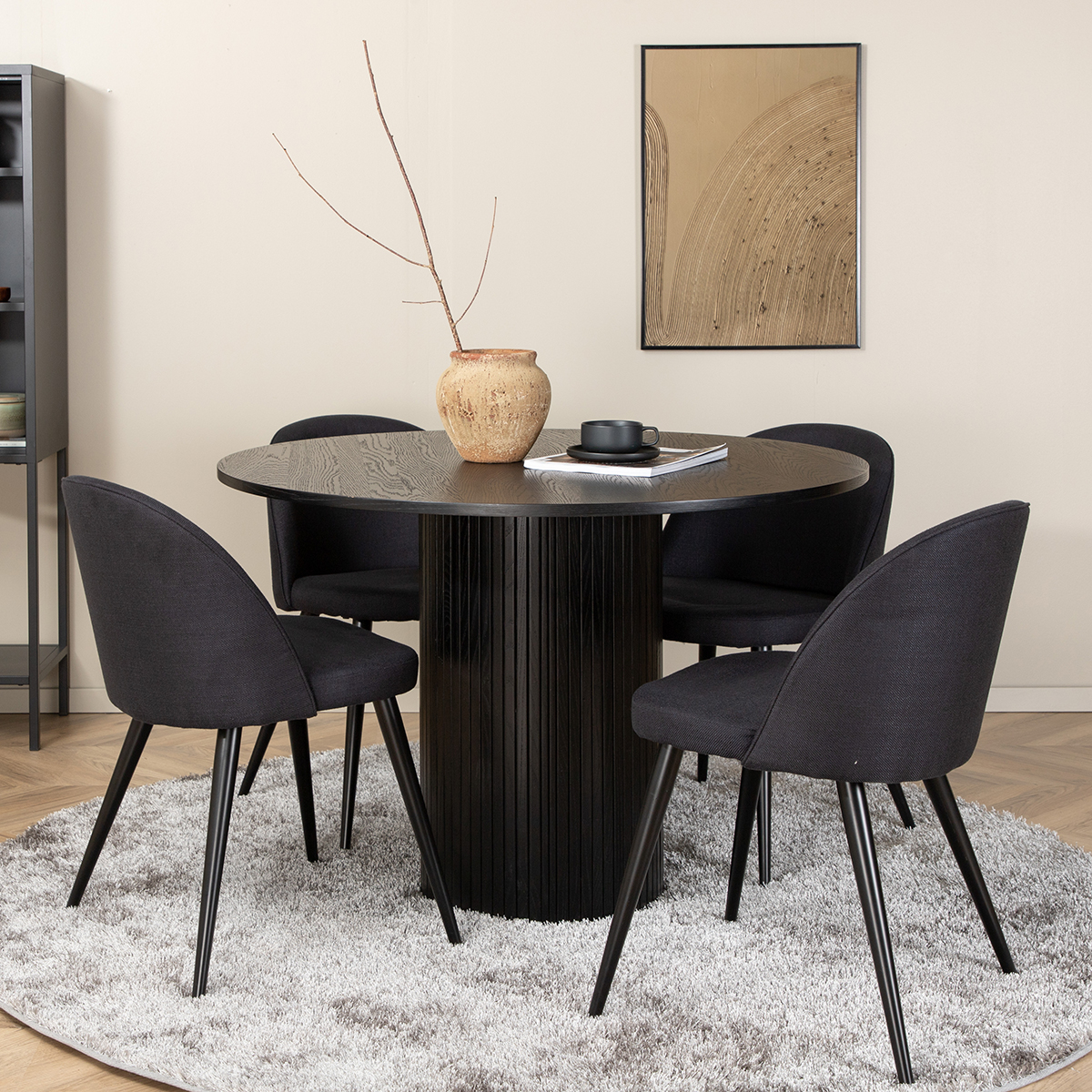 Matgrupp Venture Home Bianca Rund Svart med 4 Valentina Stolar