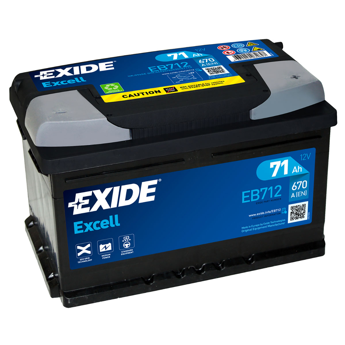 Batteri Exide Excell EB712 71 Ah