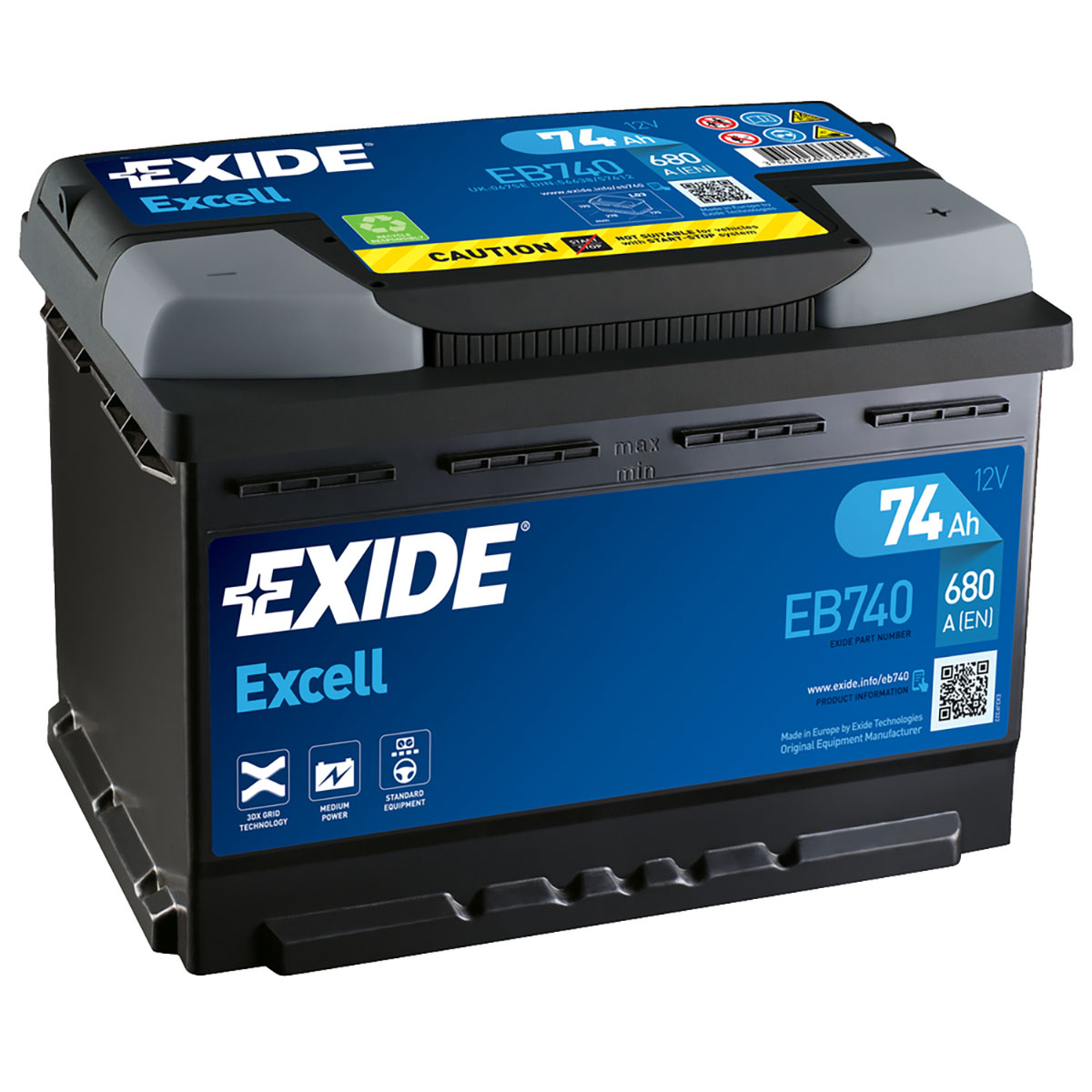Batteri Exide Excell EB740 74 Ah