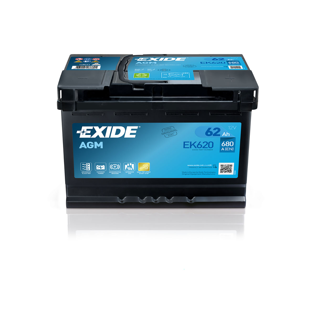 Batteri Exide Start-Stop AGM EK620 62 Ah