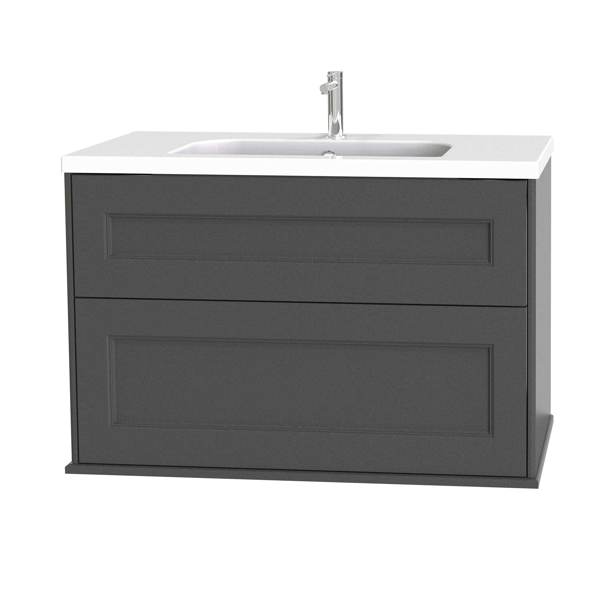 Tvättställsskåp Miller Badrum Kensington 100 med Lådor Vägghängd för Heltäckande Tvättställ