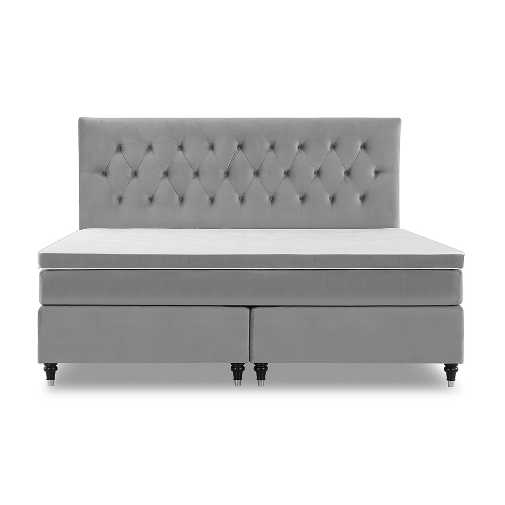 Kontinentalsäng Berg & Strand Royal Velvet 210x210 med Sänggavel Ljusgrå, Svarvade ben
