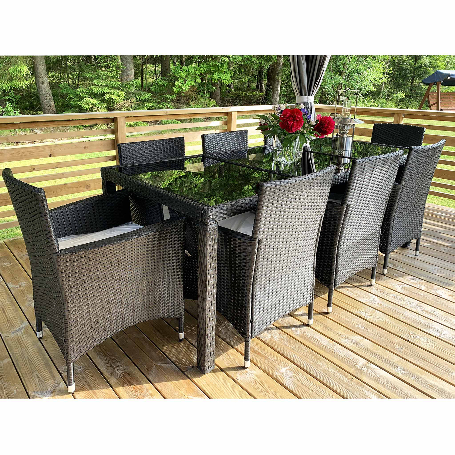 Matgrupp Lyfco Lysekil Svart med 8 stolar och Dynor