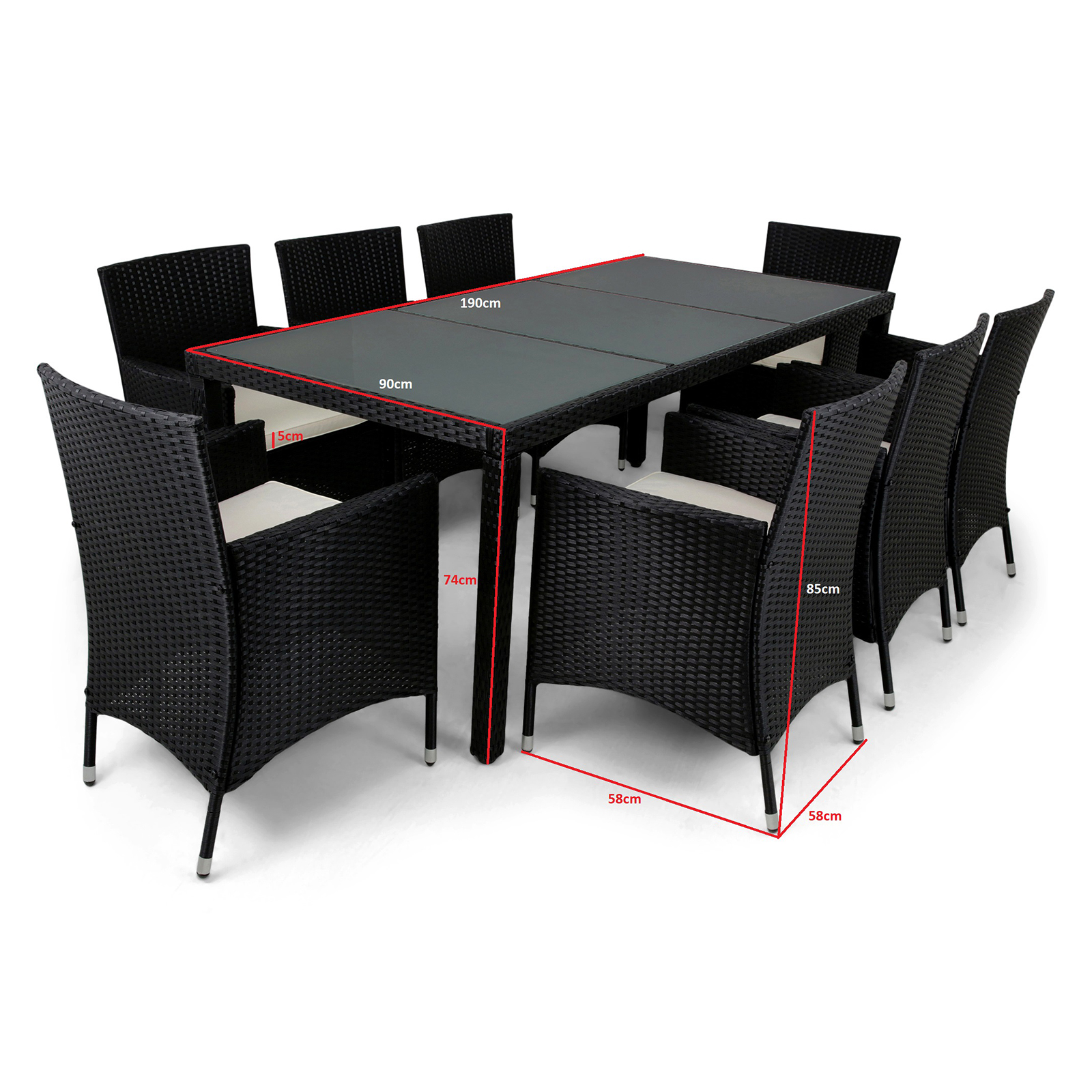 Matgrupp Lyfco Lysekil Svart med 8 stolar och Dynor