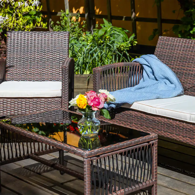 Loungegrupp Lyfco Dalsjö - Set med Utemöbler i Konstrotting med Glasbord