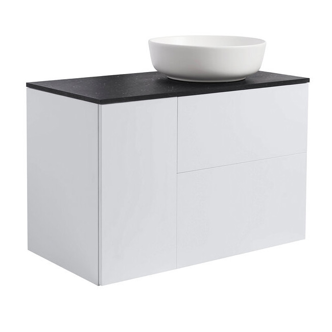 Tvättställsskåp Alterna Isella Tvättkorg med Bänkskiva Kvartskomposit och Runt Tvättställ