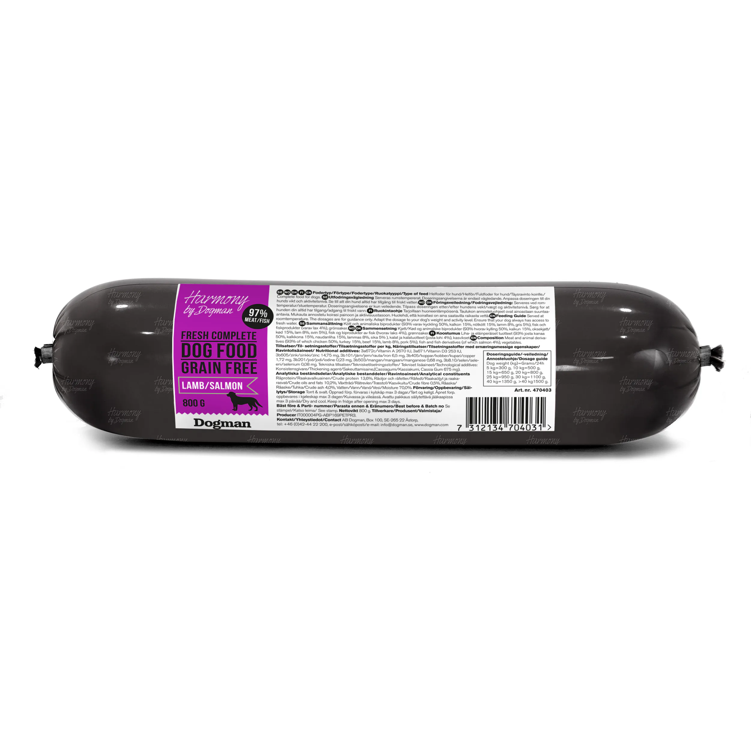 Hundfoder Harmony Lamm/Lax 800 g