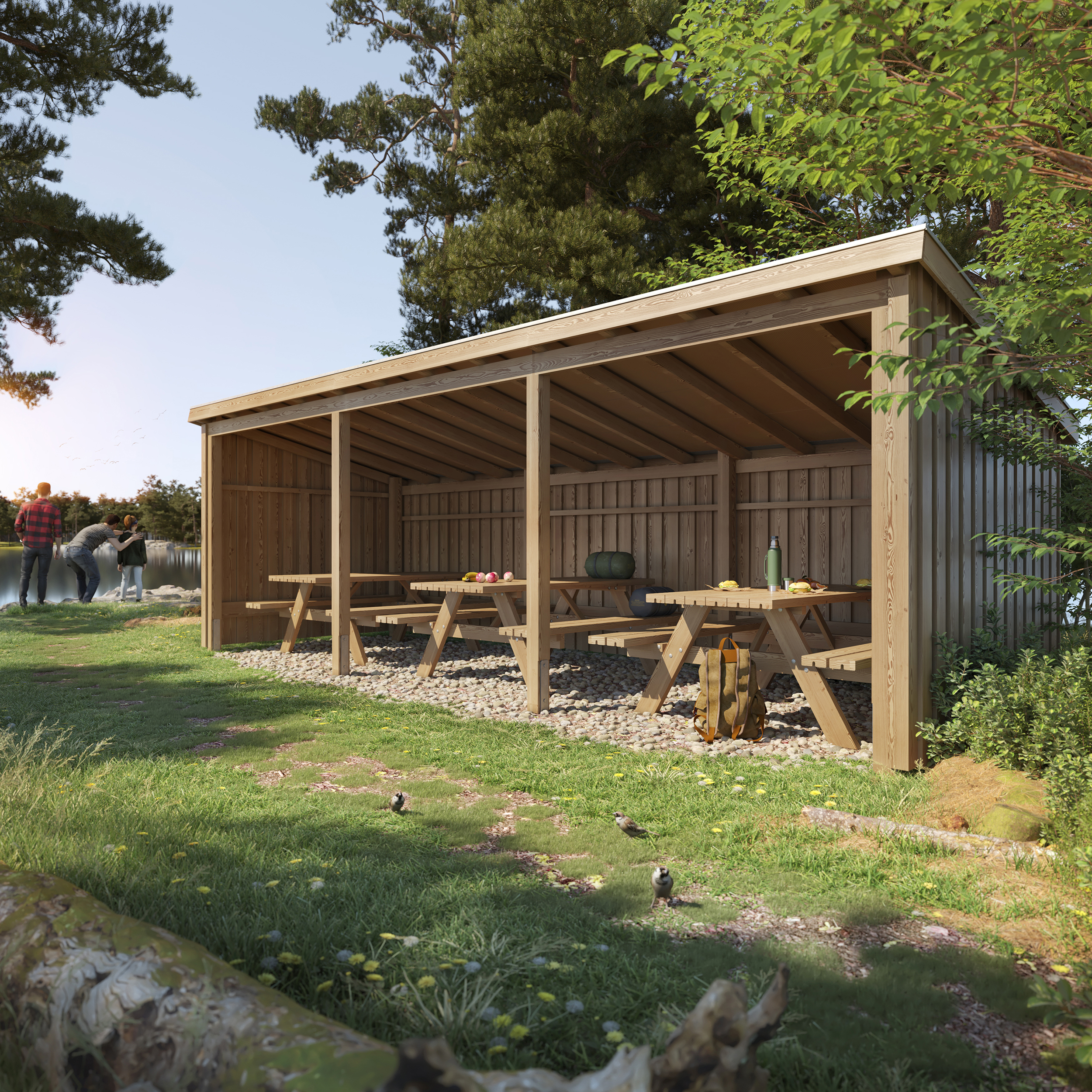 Picknickbod PLUS Nordic 14 m2 Med takpapp/alulister/H-fötter og Bord-/Bänkset