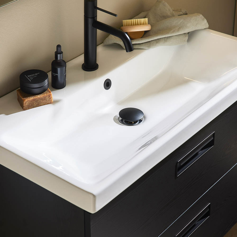 Tvättställsskåp Noro Relounge Svart Trästruktur Med Tvättställ