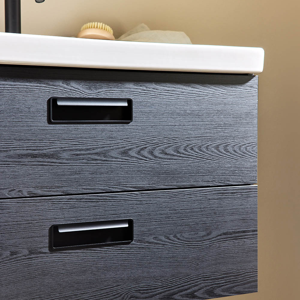 Tvättställsskåp Noro Relounge Svart Trästruktur Med Tvättställ