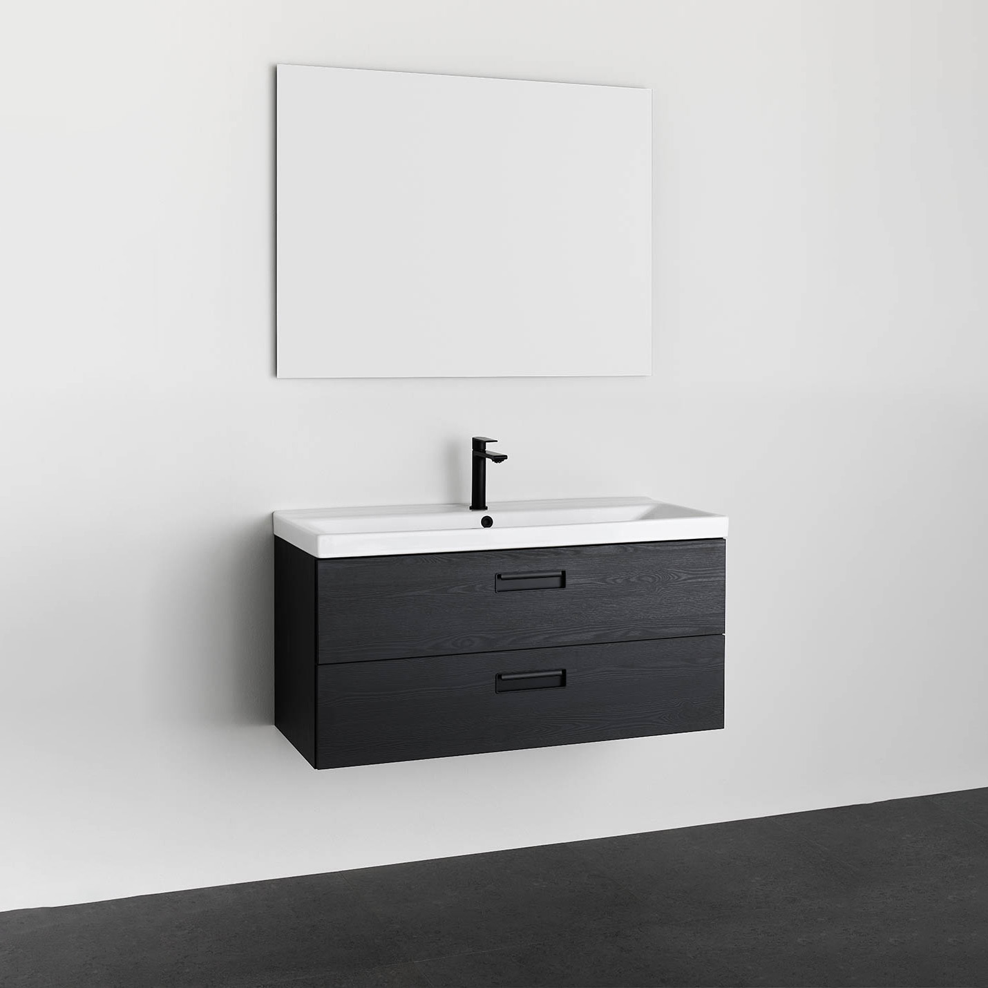 Tvättställsskåp Noro Relounge Svart Trästruktur Med Tvättställ