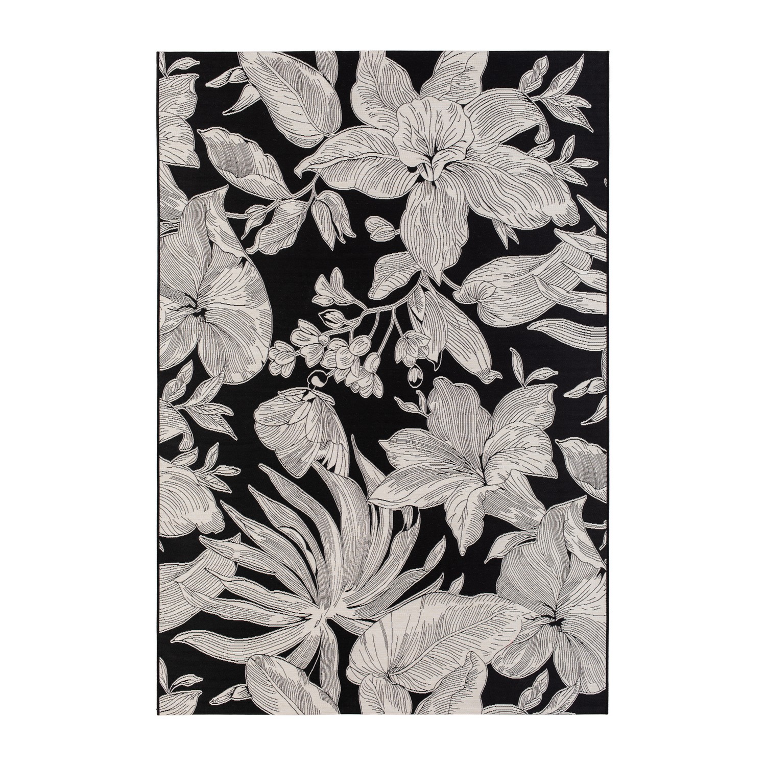 Utomhusmatta KM Carpets Domani Flower Svart, 240x330 cm