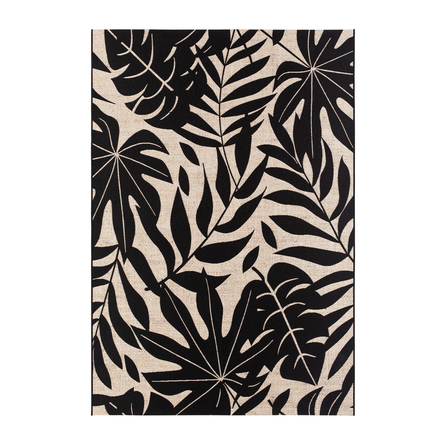 Utomhusmatta KM Carpets Domani Monstera Svart, 200x290 cm