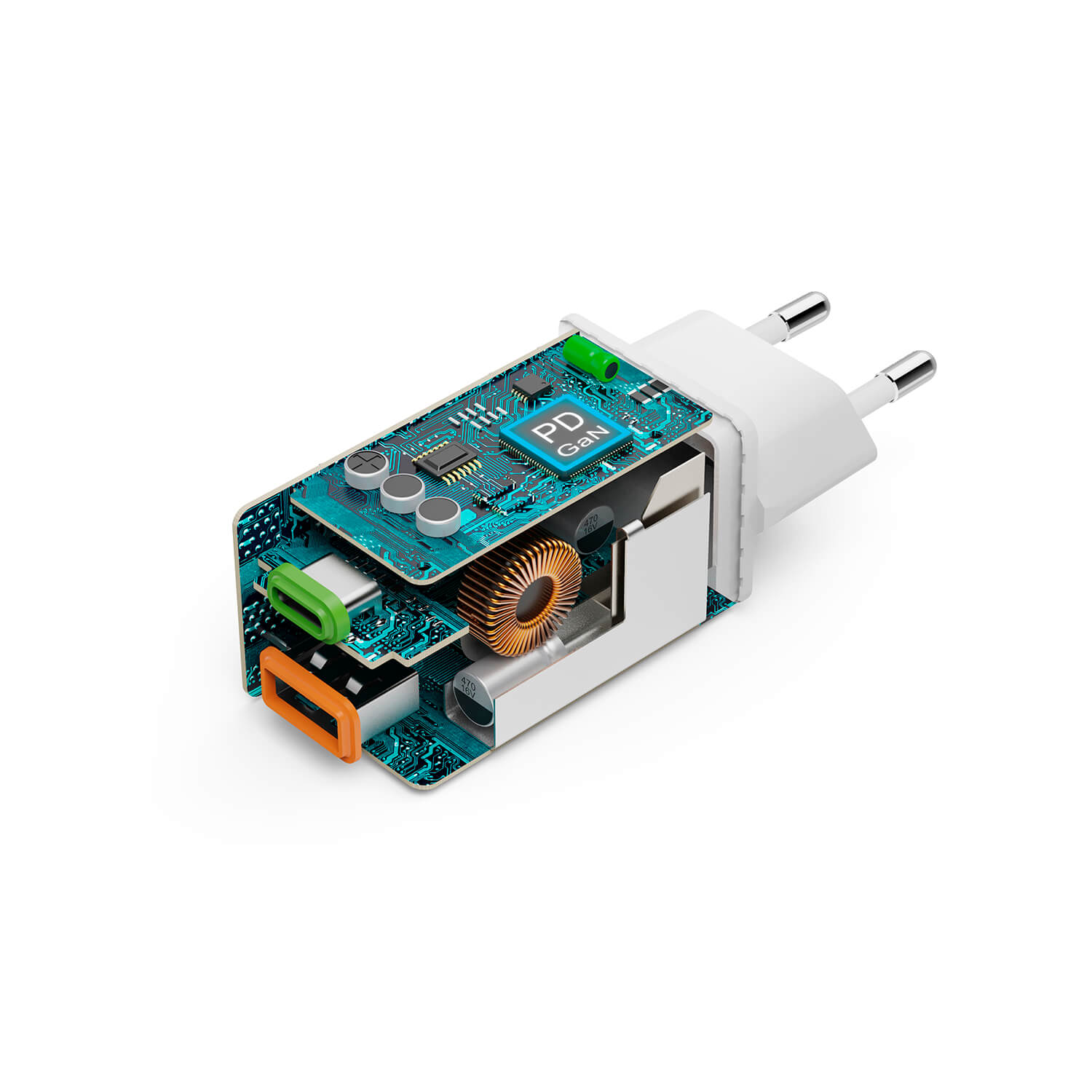 Laddare HAMA 1x USB-C 1x USB-A GaN 45W Vit