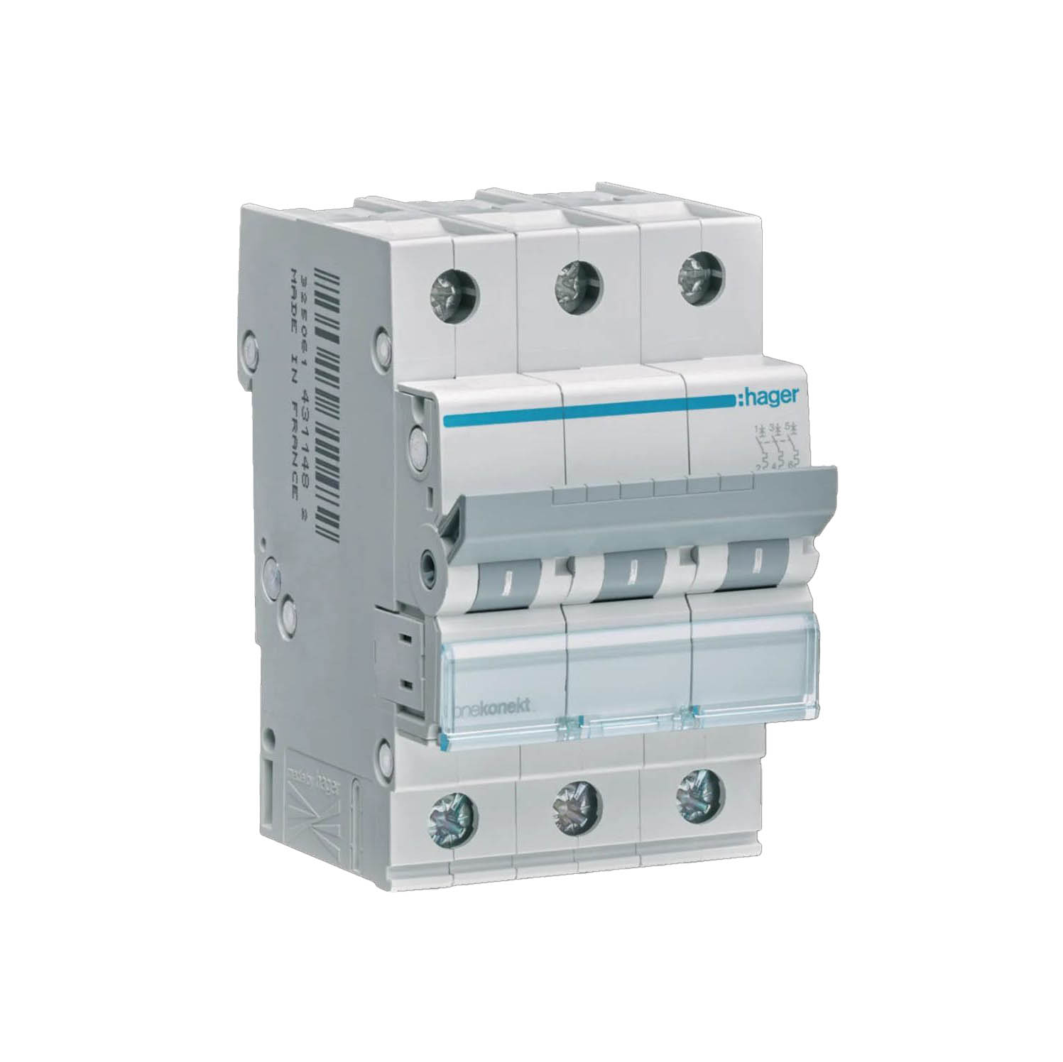 Dvärgbrytare Hager Skruvanslutning 3-polig med C-karakteristik Brytförmåga 6 kA