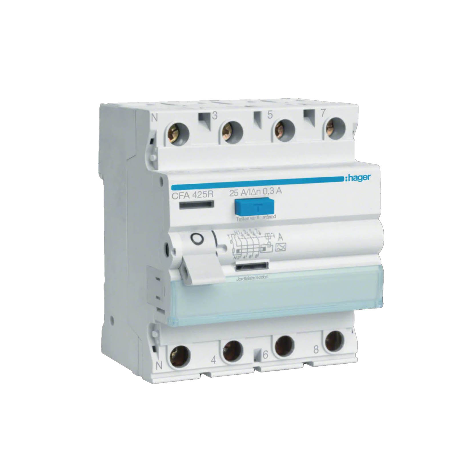 Jordfelsbrytare Hager 4-polig Typ A 6 kA 300 mA Felström