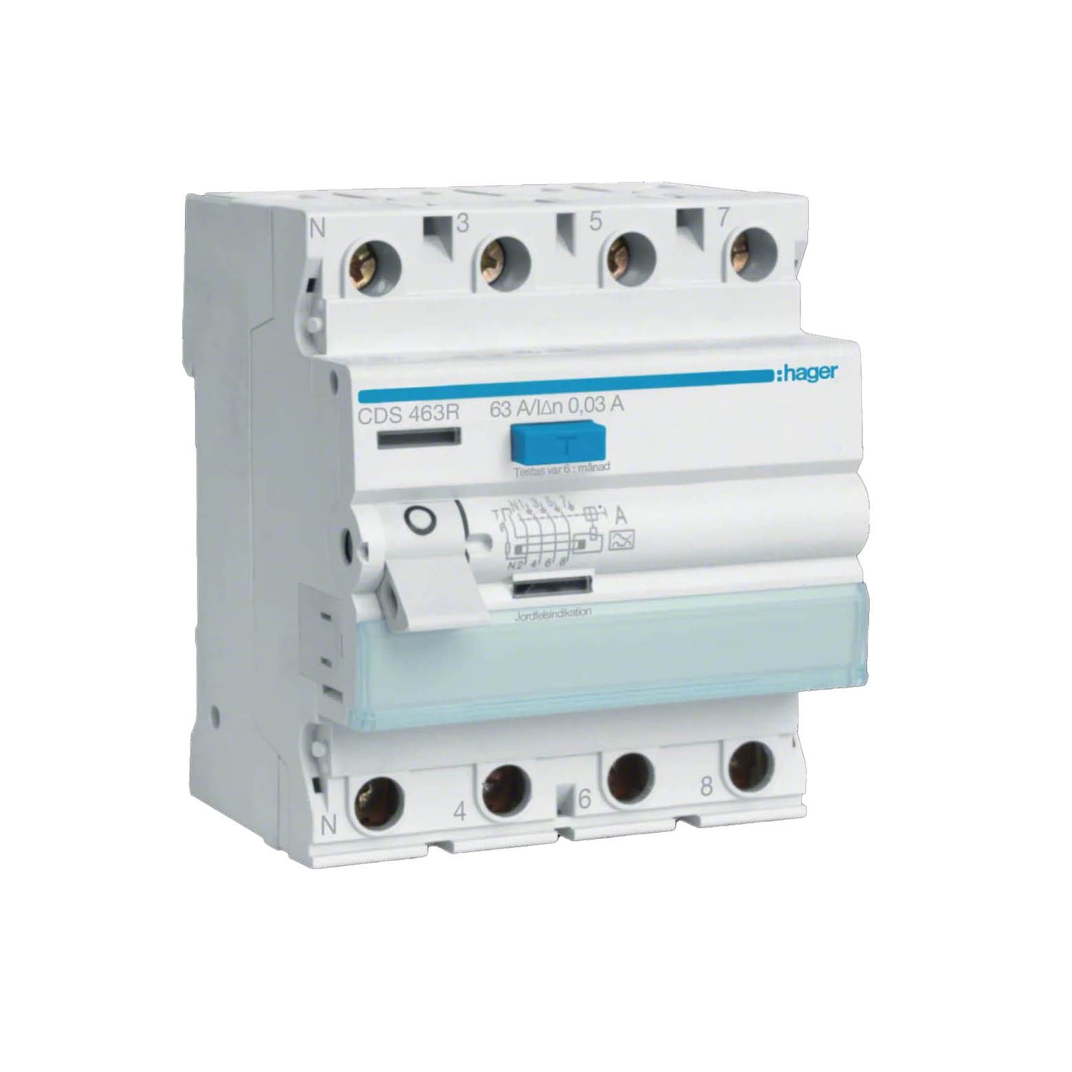 Jordfelsbrytare Hager 4-polig Typ A 6 kA 30 mA Felström
