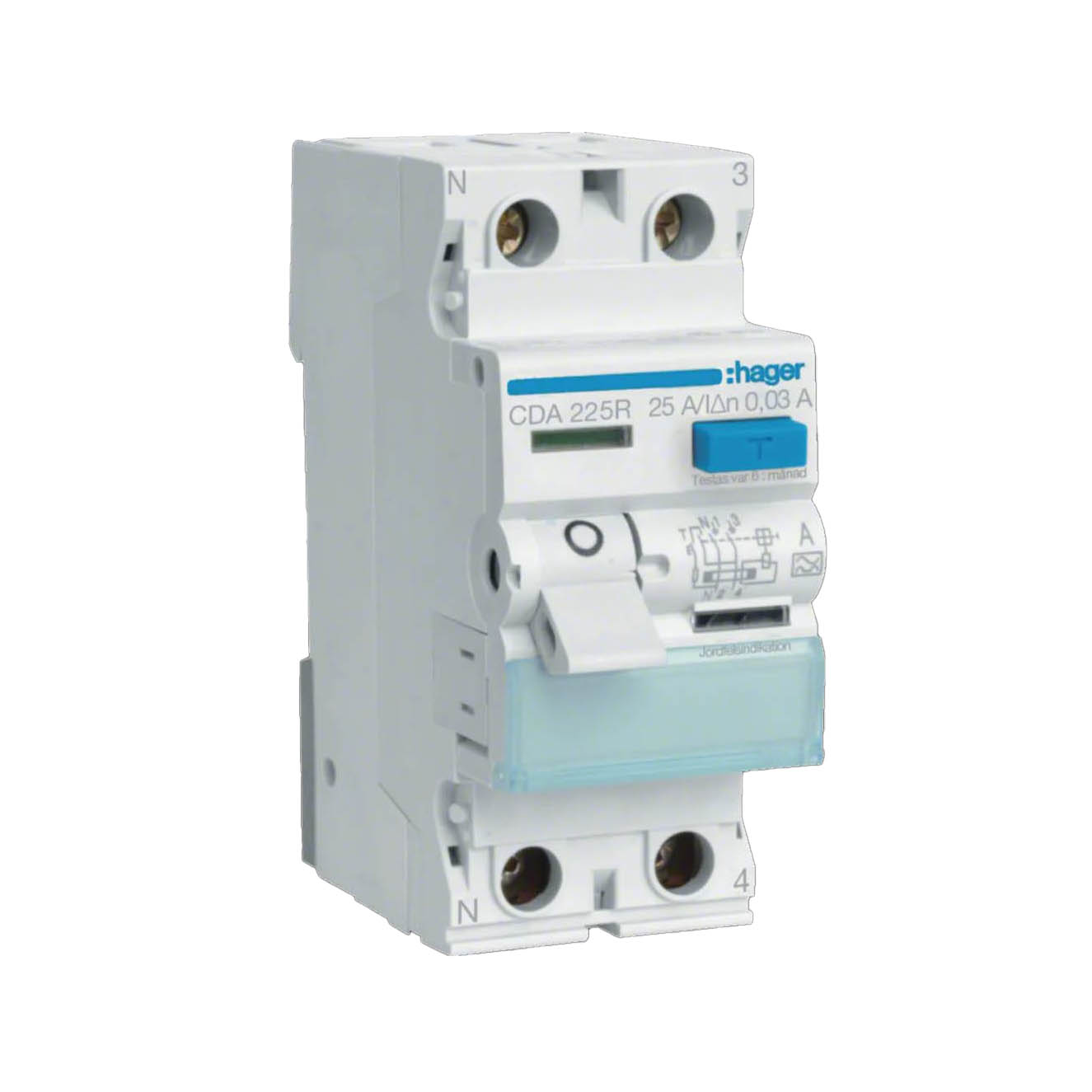 Jordfelsbrytare Hager 2-polig Typ A 6 kA 30 mA Felström