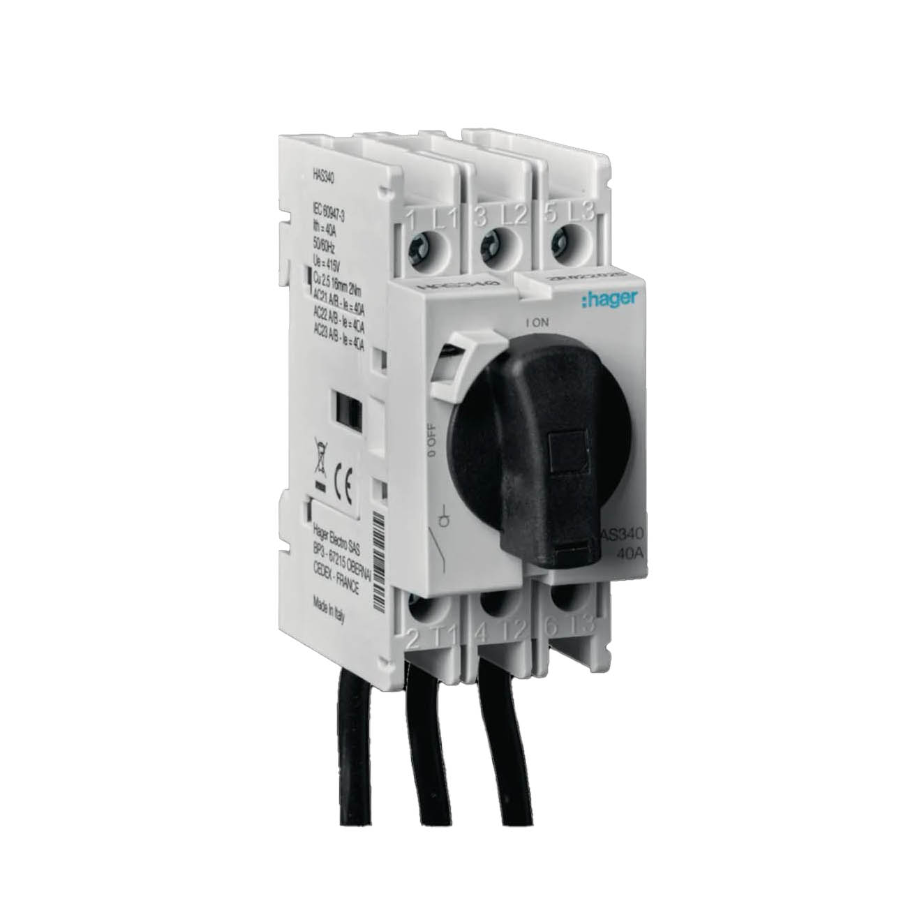 Huvudbrytare Hager 3-polig 2 Modulers Bredd