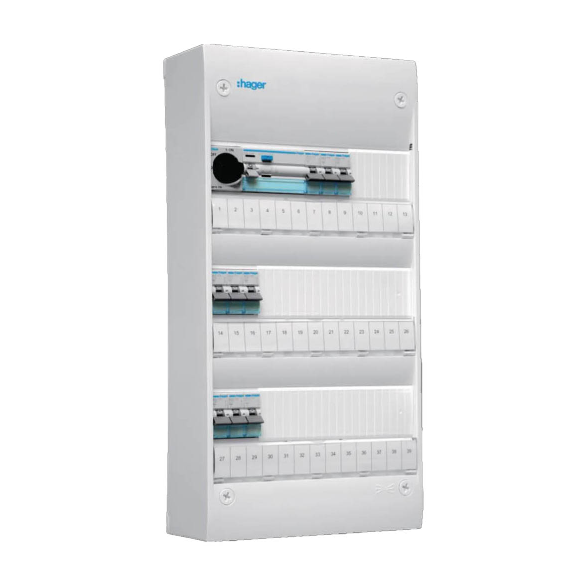 Plastkapsling Hager Gamma Förmonterad Bestyckad med HB, JFB, DVB