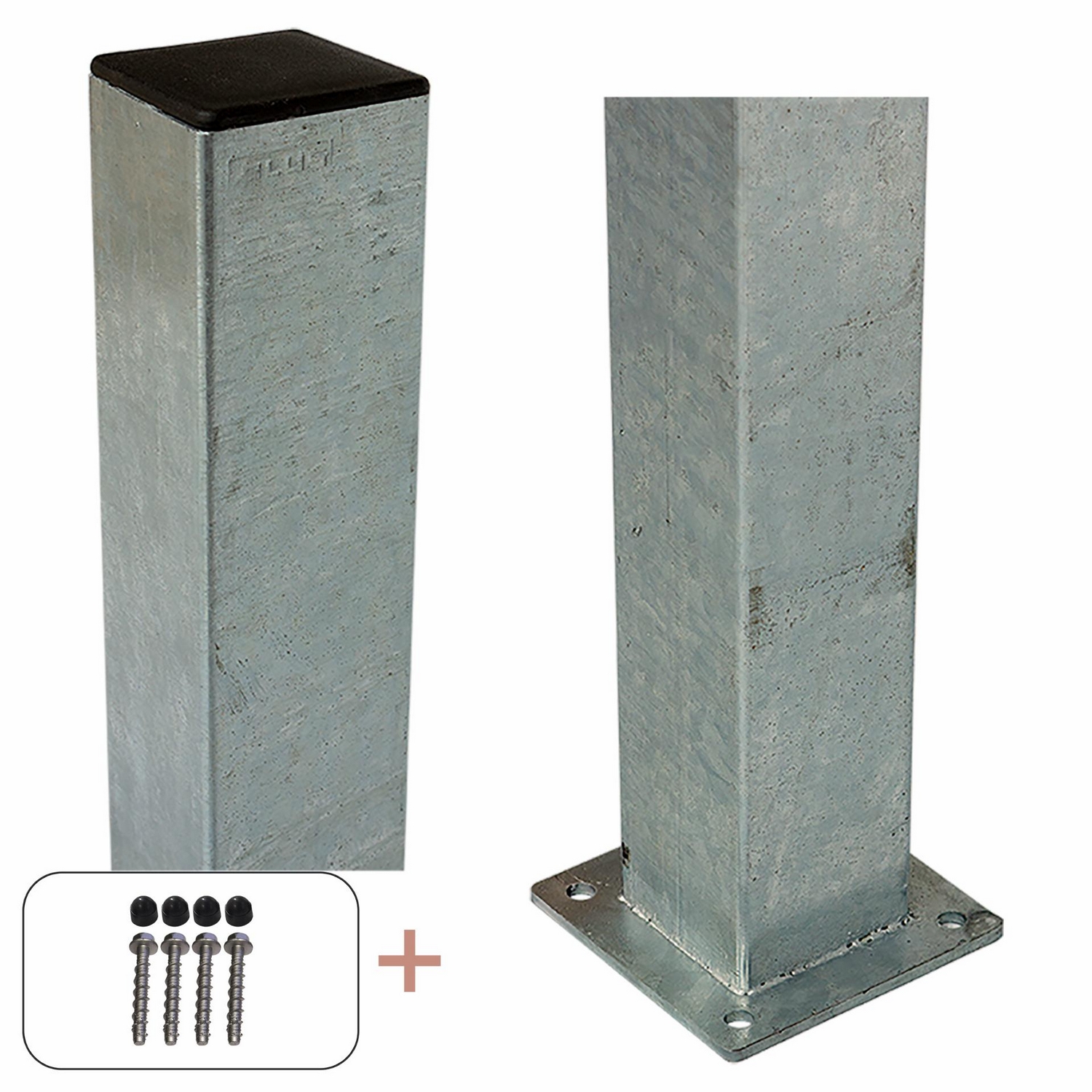 Stålstolpe PLUS Med Fot inkl. Stolpskydd/Bultar 8x8 cm Längd: 1860 mm