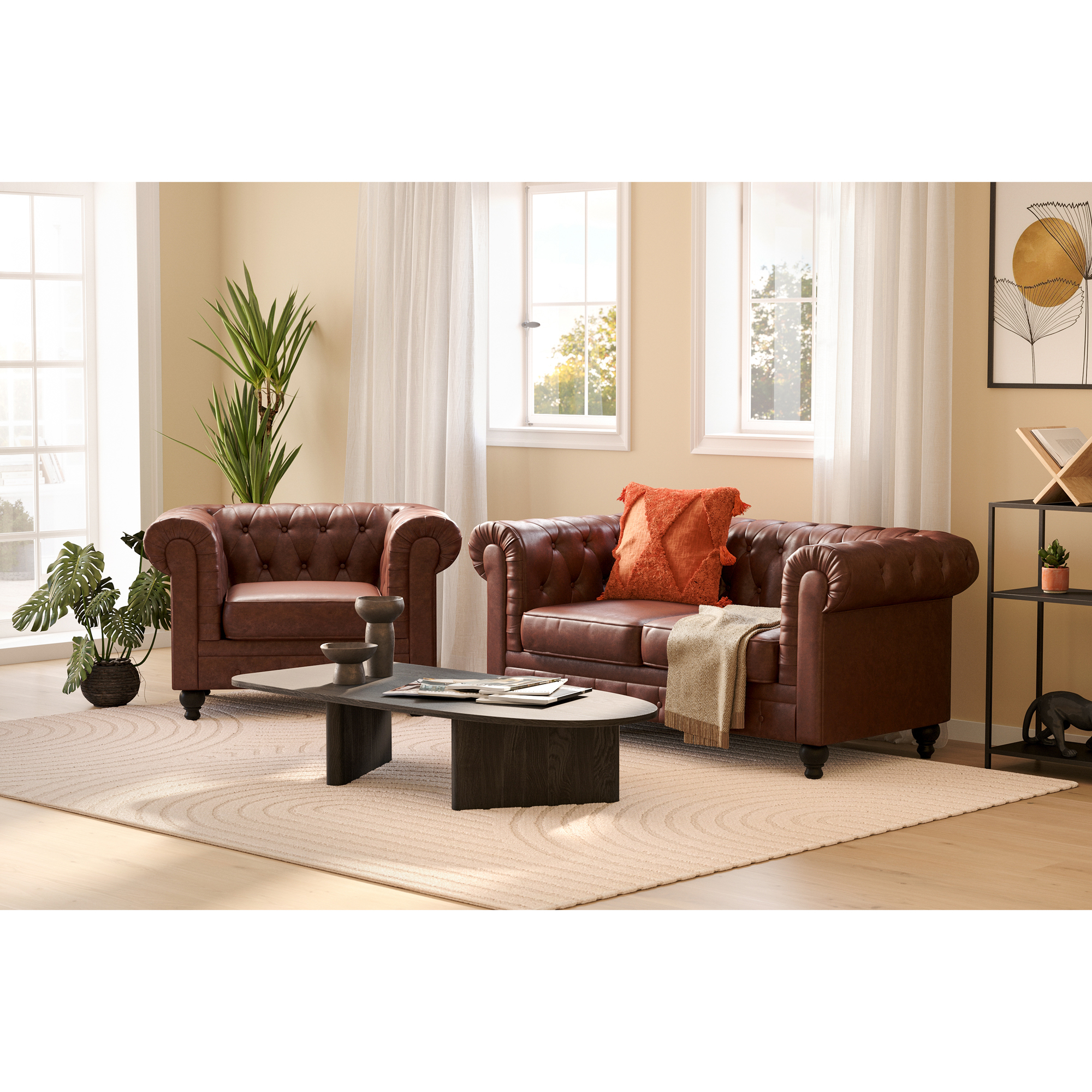 Soffgrupp Manor House Chesterfield Lyx 2-sits med Fåtölj