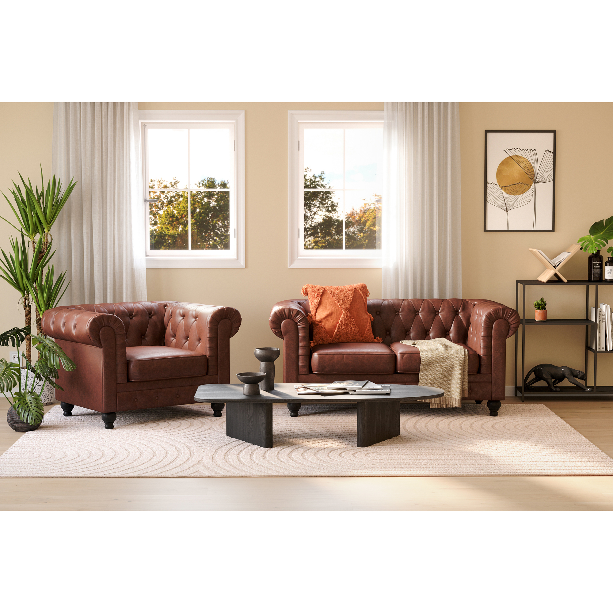 Soffgrupp Manor House Chesterfield Lyx 2-sits med Fåtölj