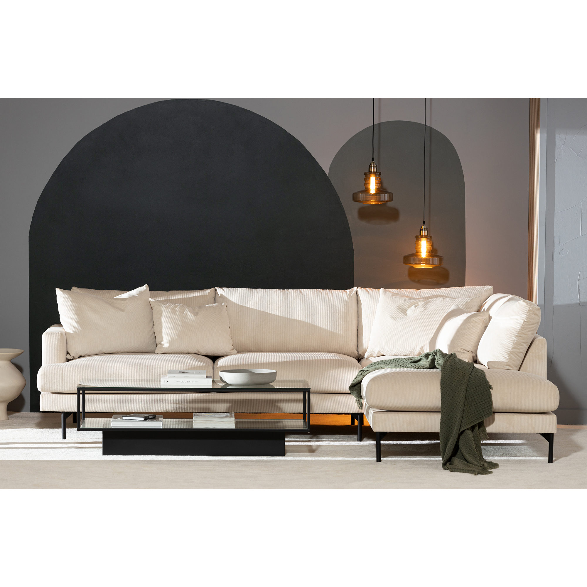 4-sitssoffa Scandi Days Menard L-formad Djup med Schäslong 293 cm inkl Nackkuddar