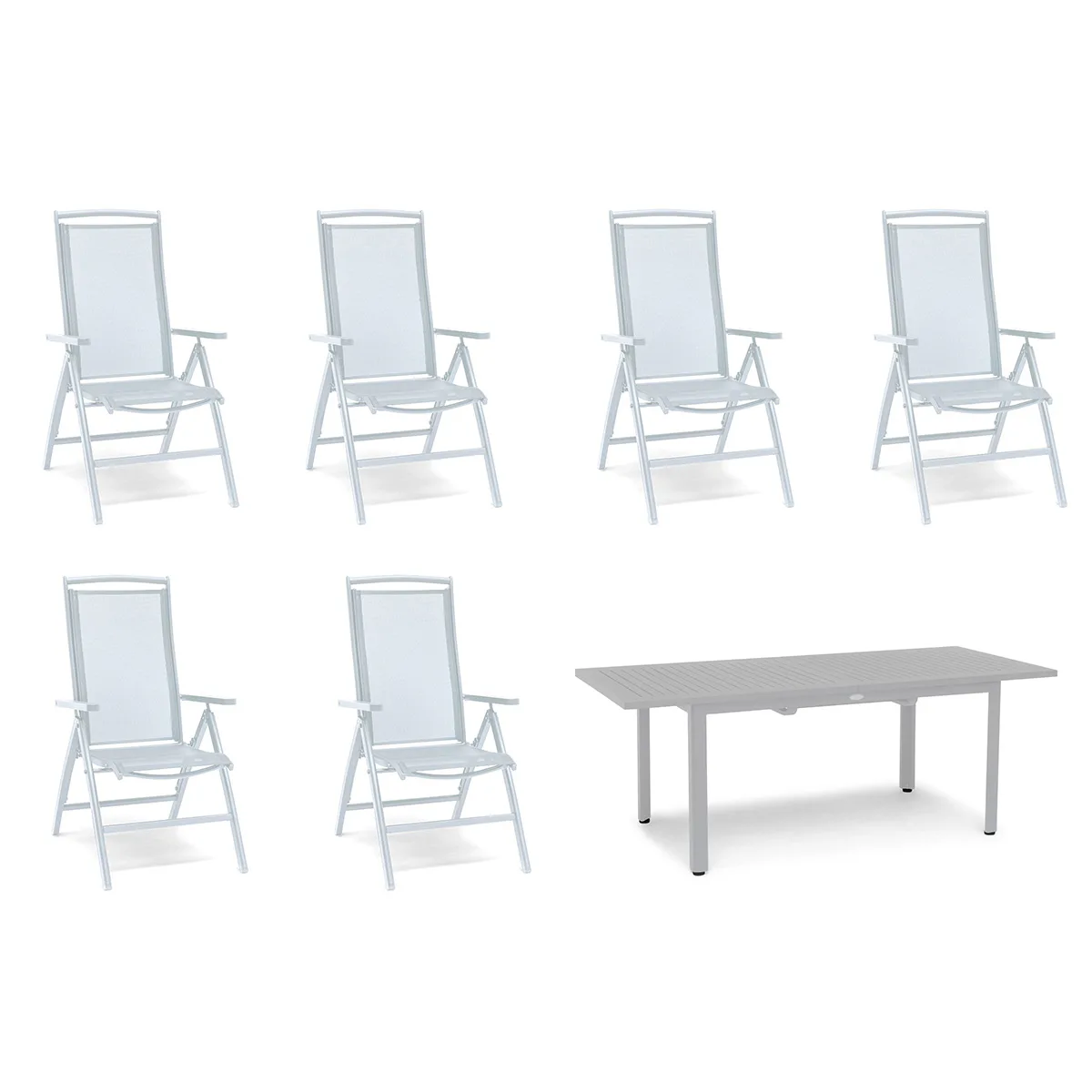 Matgrupp Utomhus Hillerstorp Nydala 6st Positionsfåtöljer med Förlängningsbart Trädgårdsbord 96x200-280 cm
